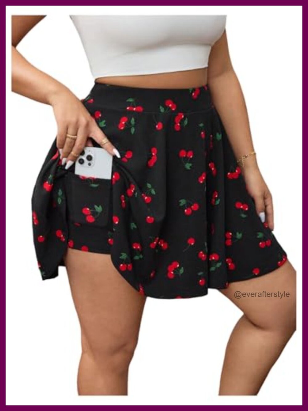 Plus Size Cherry Print Skorts High Waist Wide Leg Skirt Shorts